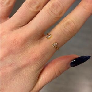 gold plated CZ ring with baguette pendants open